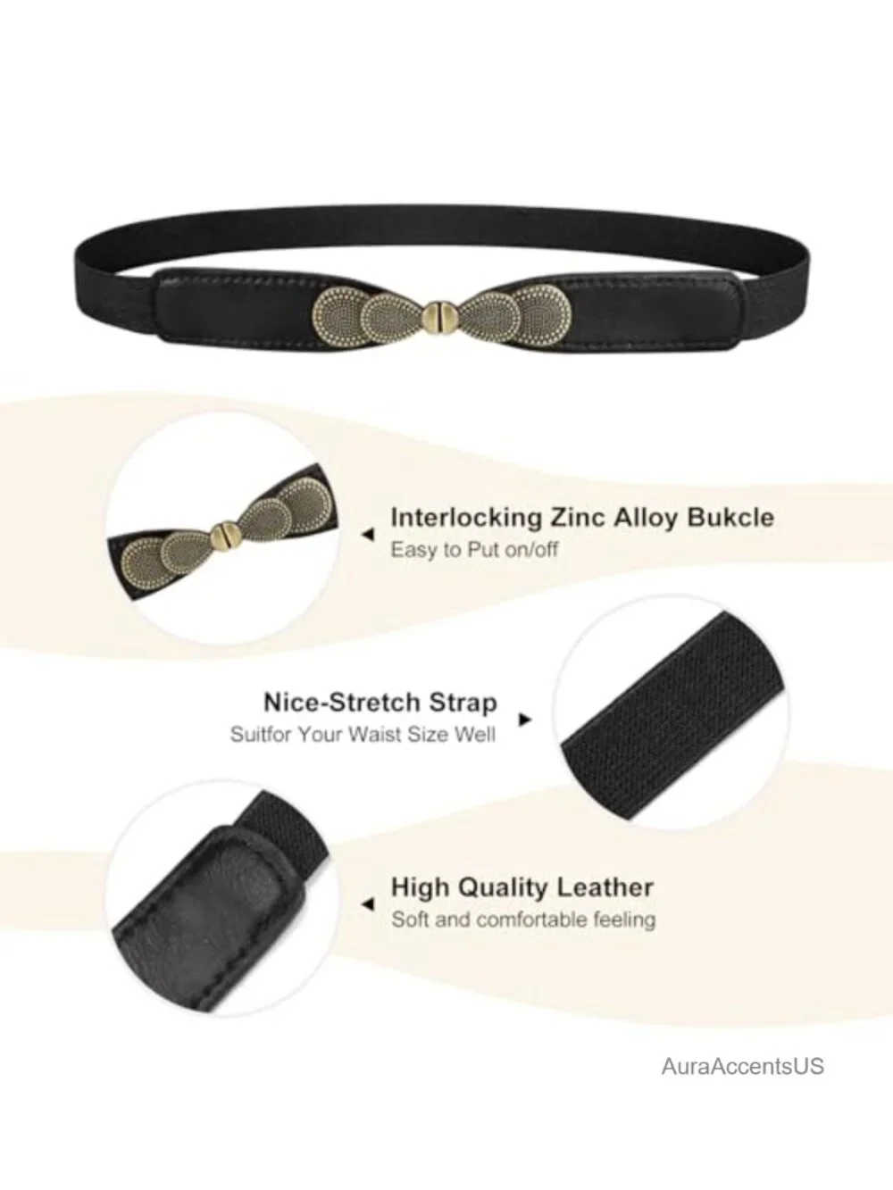 Skinny Elastic Stretch Belt for Dresses Retro Ladies Waist Vintage Metal Buckle
